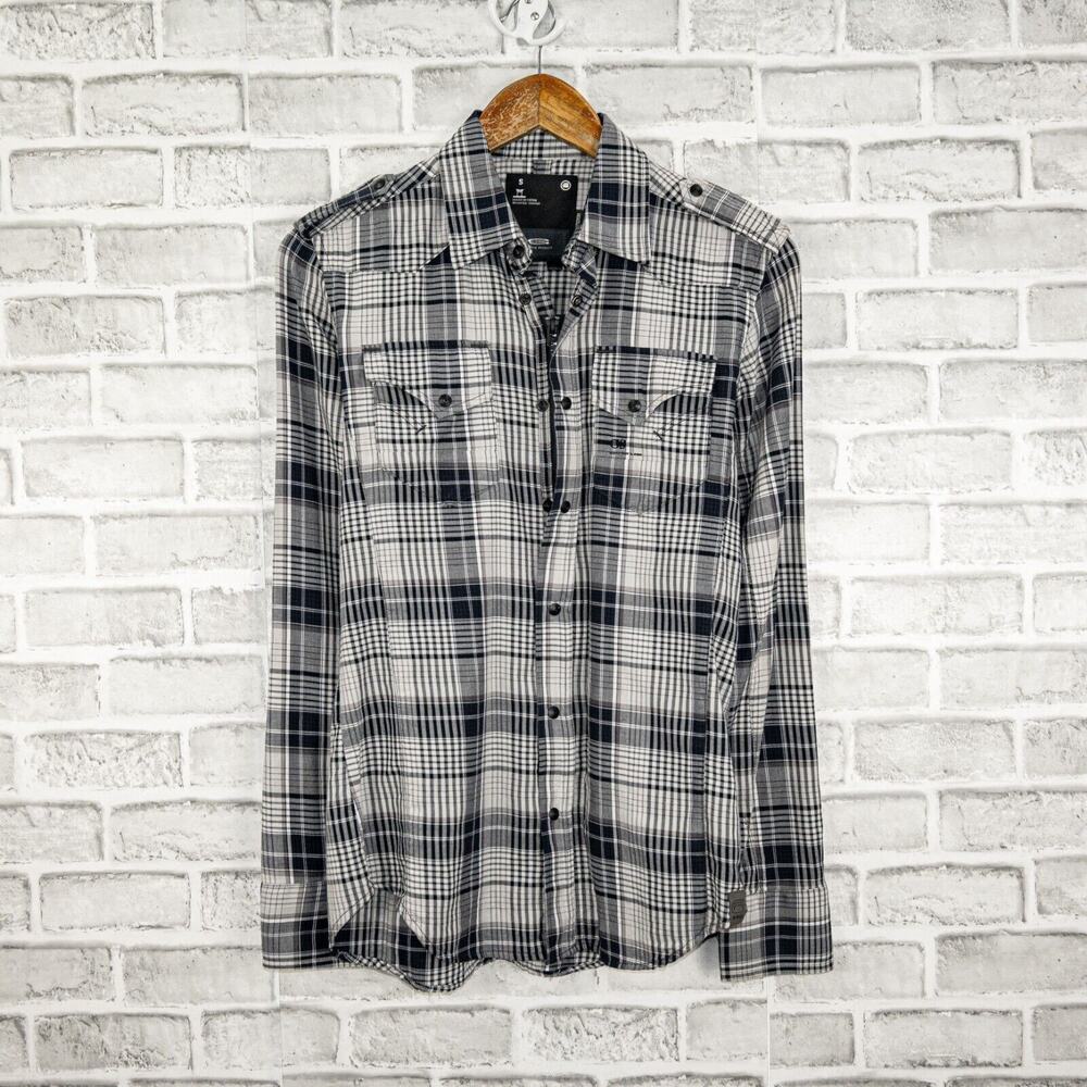 G Star RAW Men's Zip & Snap Button up Shirt Gray Plaid Size Small